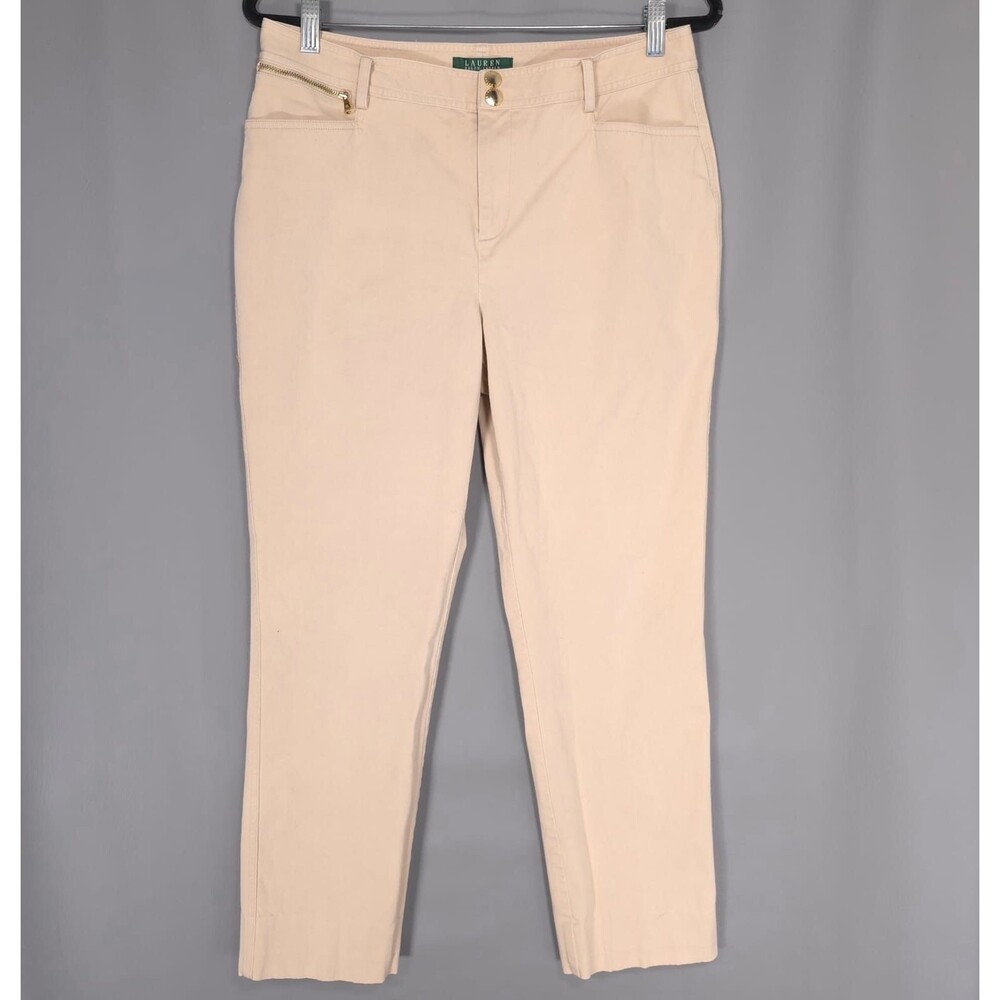 RALPH LAUREN Womens Khaki Pants 10 Cropped Stretch‎ Beige Slim